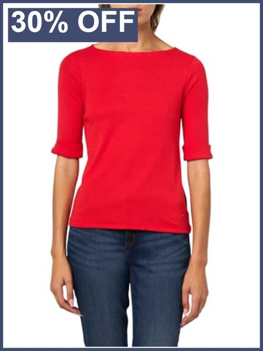 Knit T-Shirt Boat Neck Elbow Short Sleeve Classic Fit Pullover Top